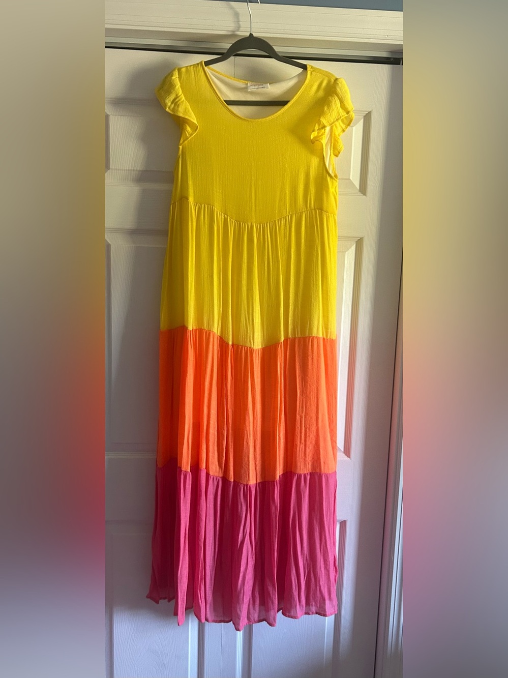 NWOT Colorblock Maxi Dress in Yellow, Orange & Pink